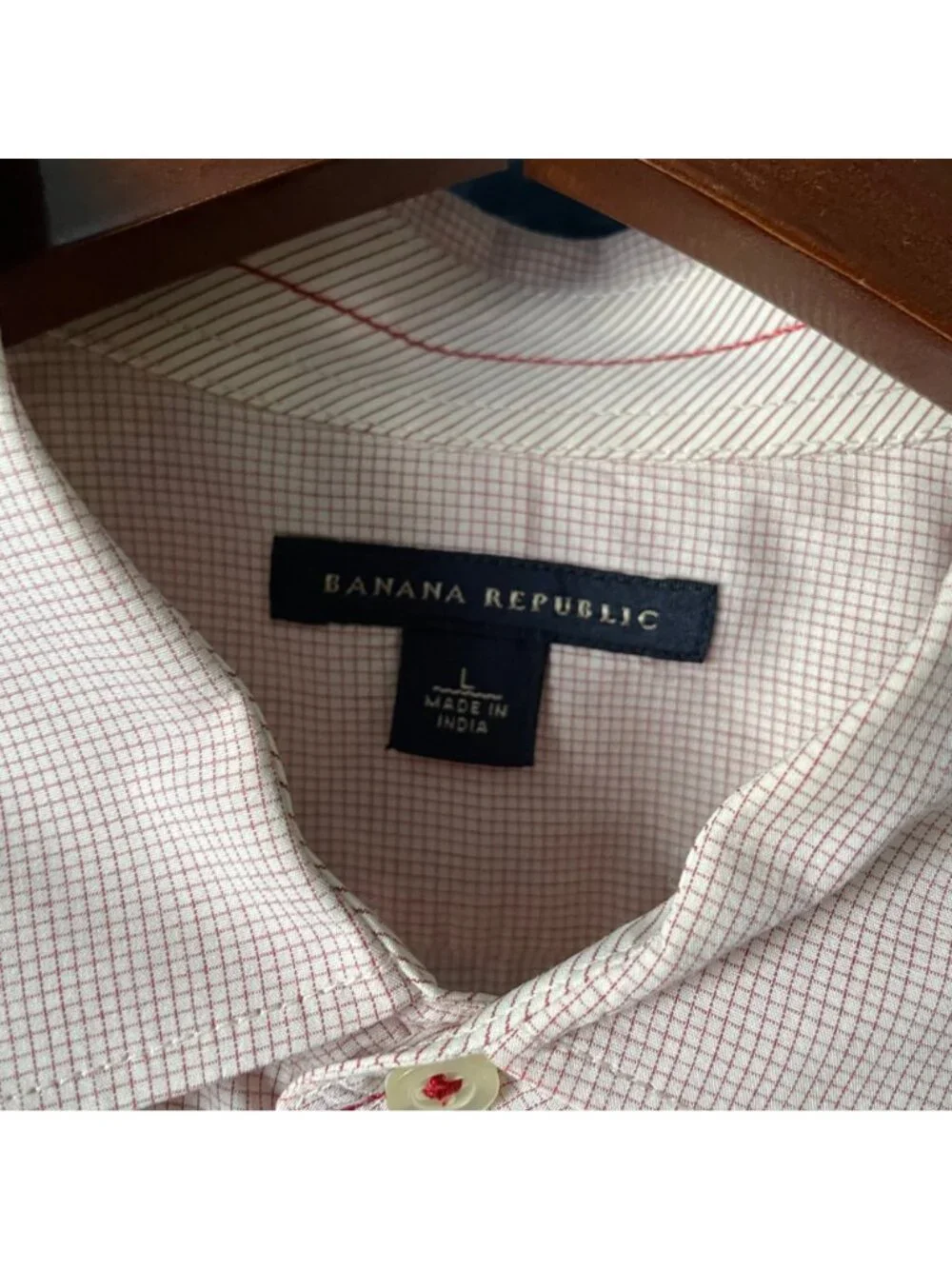Banana Republic Classic White Red Checkered Button Up Shirt Mens Large Career